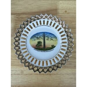 Vintage Washington Monument Souvenir Plate Germany Reticulated Gold Trim 6"